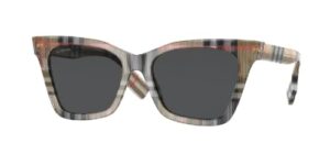 burberry elsa be4346 394487 53mm vintage check/dark grey rectangular sunglasses for women + bundle with designer iwear complimentary eyewear kit