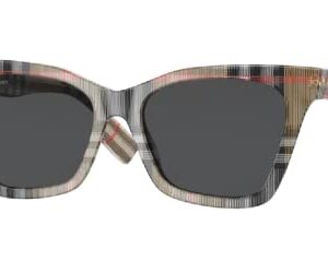 BURBERRY Elsa BE4346 394487 53MM Vintage Check/Dark Grey Rectangular Sunglasses For Women + BUNDLE With Designer iWear Complimentary Eyewear Kit