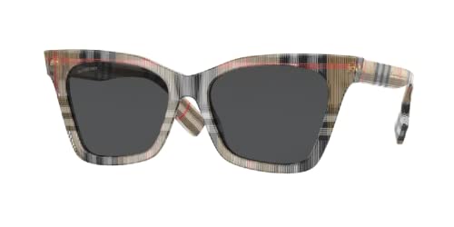 BURBERRY Elsa BE4346 394487 53MM Vintage Check/Dark Grey Rectangular Sunglasses For Women + BUNDLE With Designer iWear Complimentary Eyewear Kit