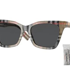 BURBERRY Elsa BE4346 394487 53MM Vintage Check/Dark Grey Rectangular Sunglasses For Women + BUNDLE With Designer iWear Complimentary Eyewear Kit