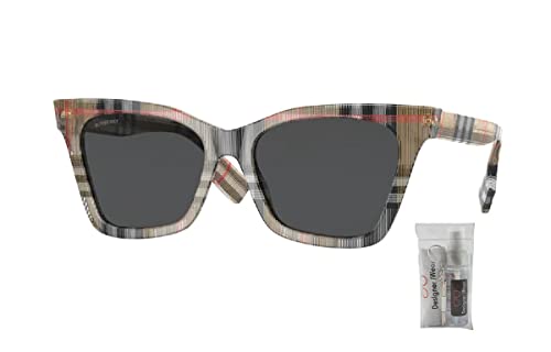 BURBERRY Elsa BE4346 394487 53MM Vintage Check/Dark Grey Rectangular Sunglasses For Women + BUNDLE With Designer iWear Complimentary Eyewear Kit