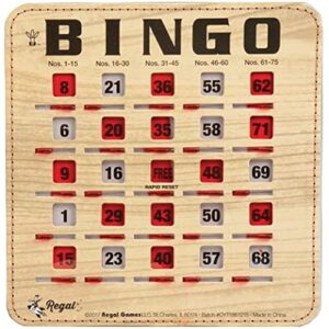 regal games – extra thick stitched cardstock – woodgrain – quick, clear, rapid reset shutter bingo cards – easy to read – perfect for large groups, bulk purchasing