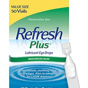 Refresh Plus Lubricant Eye Drops, Preservative-Free, 0.01 Fl Oz Single-Use Containers, 50 Count, Packaging May Vary