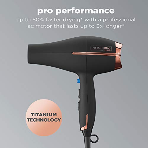 INFINITIPRO BY CONAIR Hair Dryer with Diffuser, 1875W AC Motor Pro Hair Dryer with Ceramic Technology, Includes Diffuser and Concentrator, Black