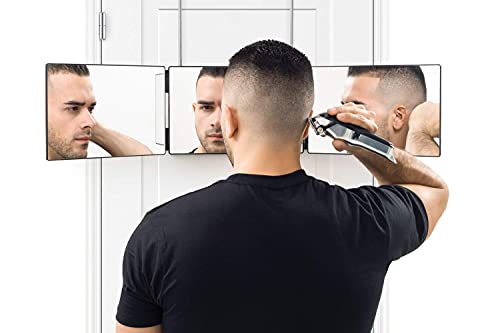 SELF-Cut System Travel Version - Three Way Mirror for Self Hair Cutting with Height Adjustable Telescoping Hooks and Free Educational Mobile App