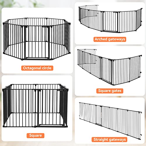 COMOMY 198" Baby Gate Extra Wide, Dog Gate Pet Gate for House Stairs Doorways Fireplace, Adjustable 3 in 1 Play Yard Child Safety Gate, Auto Close, Hardware Mounted (30" Tall, Black)