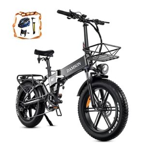 damson electric bike for adults 20″ 4.0 fat tire ebike 750w e-bike mountain beach snow r7 folding electric bicycles with 48v 15ah removable battery shimano 8 speed up to 30mph (gray)