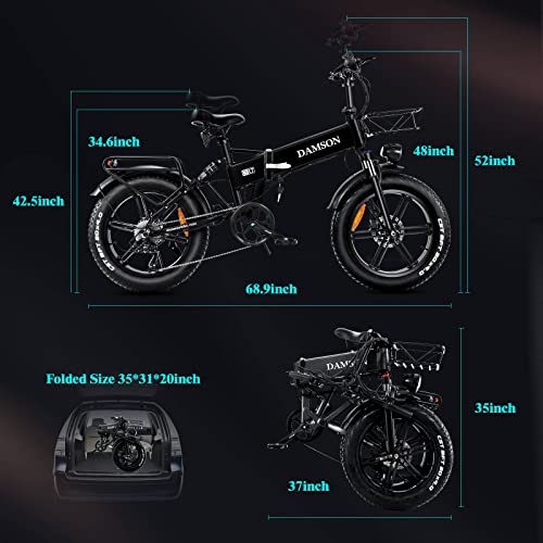 DAMSON Electric Bike for Adults 20" 4.0 Fat Tire Ebike 750W E-Bike Mountain Beach Snow R7 Folding Electric Bicycles with 48V 15Ah Removable Battery Shimano 8 Speed Up to 30MPH (Gray)