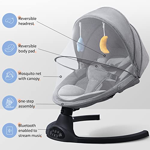 Baby Swing for Infants | Electric Bouncer for Babies,Portable Swing for Baby Boy Girl,Remote Control Indoor Baby Rocker with 5 Sway Speeds,3 Seat Positions,10 Music and Bluetooth