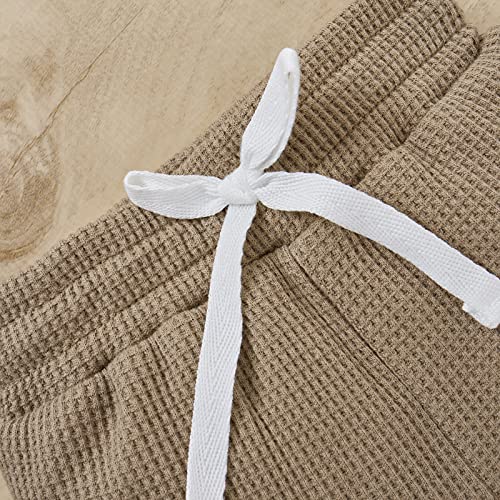 Ledy Champswiin Unisex Newborn Infant Baby Boy Girl Solid Clothes Set Waffle Knit Ribbed Outfit Fall Winter Long Sleeve Button Tops Pants 2PCS (Waffle Knit Coffee, 18-24 Months)