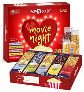 popcorn gifts for women movie night gift baskets gifts for her gift set for women, 10 piece set, 5 gourmet popcorn kernels and 5 popcorn seasoning flavoring, non-gmo, gift idea for valentines anniversary mother wife