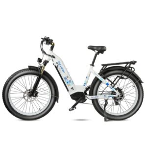 cyrusher kuattro step-through ebike 750w bafang motor 52v 17ah battery 26″ x 4.0″ fat tire electric bike for adults shimano 7-speed front fork suspension 3.7” lcd display (kuattro 17ah white)