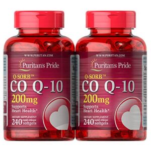 puritan’s pride qsorb coq10 200 mg, supports heart health (2 pack of 240 softgels) 240 count(packaging may vary)