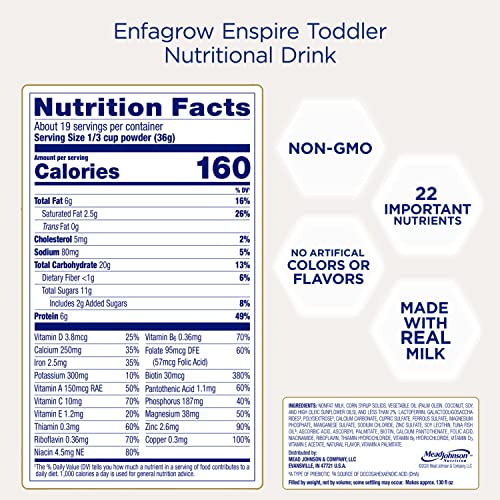 Enfagrow Enspire Toddler Nutritional Drink with Lactofrerrin, DHA, and MFGM for Brain Support and Immune Health, Non-GMO, Powder Tub 24 Oz, Pack of 4