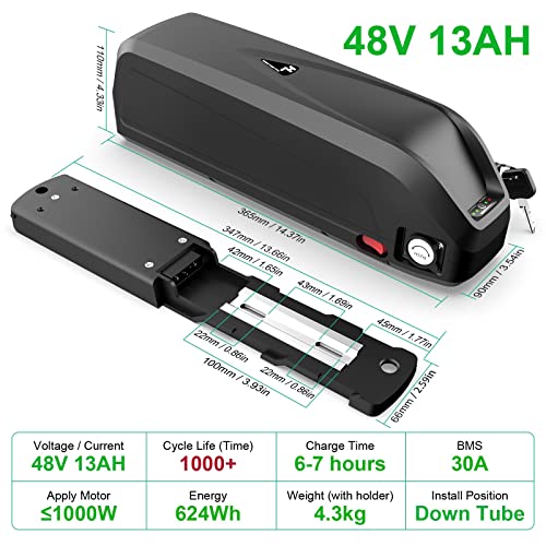 Unit Pack Power Ebike Battery - 48V Electric Bike Battery for 1000W/750W / 500W Motor Bicycle - Lithium Battery Pack - Ebik e Conversion Kit Battery - Cruiser Battery (48V 13AH UPP)