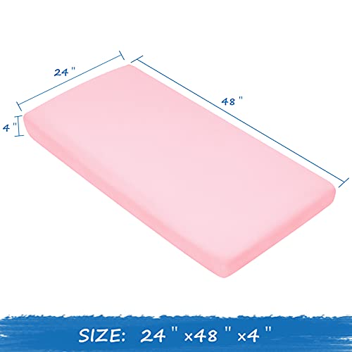 Nap Mat Sheet 24" x 48" x 4" Fitted Preschool Day Care Rest Mat Cover, Soft & Breathable Microfiber Baby Sheets for ECR4Kids Mat, Regalo My Cot Portable Toddler Bed and Joovy Travel Cot, Pink