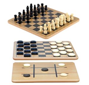 regal games – reversible wooden board for chess, checkers & tic-tac-toe – 24 interlocking wooden checkers and 32 standard chess pieces – for age 8 to adult for family fun