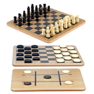 Regal Games - Reversible Wooden Board for Chess, Checkers & Tic-Tac-Toe - 24 Interlocking Wooden Checkers and 32 Standard Chess Pieces - for Age 8 to Adult for Family Fun