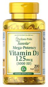 vitamin d3 5,000 iu bolsters immunity by puritan’s pride for immune system support and healthy bones and teeth 200 softgels, packaging may vary