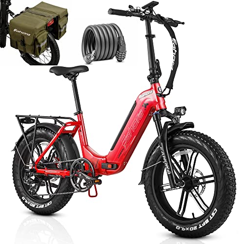 eAhora Electric Bike for Adults 750W/1000W Peak 27Mph BAFANG Motor Urban 20In Fat Tire Electric Bicycle with Lockable Front Suspension, Removable Battery, Shimano 7 Speed Step Thru Ebike