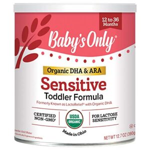 baby’s only organic lactorelief with dha & ara toddler formula, 12.7 oz (pack of 1) | non gmo | usda organic | clean label project verified | lactose sensitivity