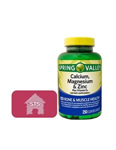 spring valley | calcium, magnesium & zinc plus vitamin d3 | 250 coated caplets | healthy bones, teeth, nerve, muscle, heart & immune function + sts home fridge magnet.