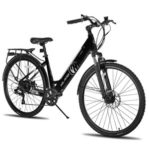 hiland electric bicycle, 700c electric city bike, step-thru ebike with 36v lithium battery and powerful motor, step through commuter ebike with rack for woman man