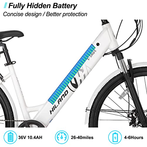 HILAND Electric Bicycle, 700C Electric City Bike, Step-Thru ebike with 36V Lithium Battery and Powerful Motor, Step Through Commuter Ebike with Rack for Woman Man