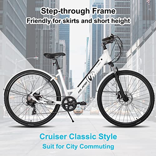 HILAND Electric Bicycle, 700C Electric City Bike, Step-Thru ebike with 36V Lithium Battery and Powerful Motor, Step Through Commuter Ebike with Rack for Woman Man