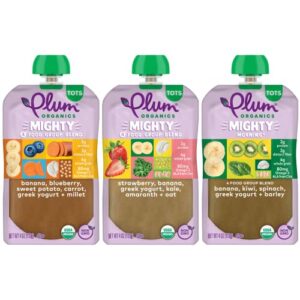 plum organics | mighty food group blend | organic baby food meals [12+ months] | variety pack | 4 ounce pouch (pack of 18)
