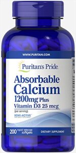 puritan’s pride absorbable calcium with vitamin d 3 1000iu softgels, 1200 mg, 200 count