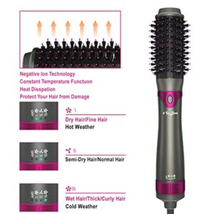 Hair Dryer Brush Blow Dryer Brush Salon Styler Hair Dryer and Volumizer with Three Interchangeable Barrels, Hot Air Brush Kit | Replacement Parts Orderable