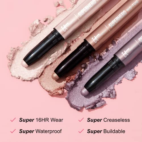 IT Cosmetics Superhero No-Tug Waterproof Eyeshadow Stick, Super Slate - Metallic Pewter - Longwear, Blendable Cream Eyeshadow with Built-In Primer - Suitable for Sensitive Eyes - 0.05 oz