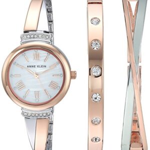 Anne Klein Women's AK/2245RTST Premium Crystal Accented Rose Gold-Tone and Silver-Tone Bangle Watch and Bracelet Set