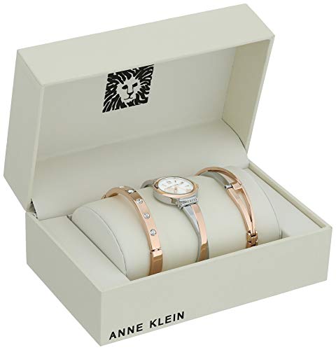 Anne Klein Women's AK/2245RTST Premium Crystal Accented Rose Gold-Tone and Silver-Tone Bangle Watch and Bracelet Set