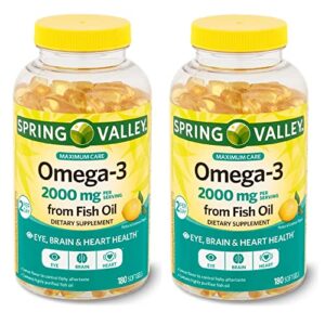 spring valley omega-3 from fish oil 2000 mg, eye, brain, heart health, lemon, 180 softgels (pack of 2)