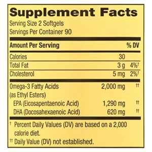 Spring Valley Omega-3 from Fish Oil 2000 mg, Eye, Brain, Heart Health, Lemon, 180 Softgels (Pack of 2)