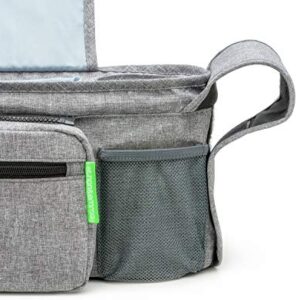 Ethan & Emma Universal Baby Stroller Organizer with Insulated Cup Holders for Smart Moms. Diaper Storage, Secure Straps, Detachable Bag, Pockets for Phone, Keys, Toys. Compact Design Fit All Strollers