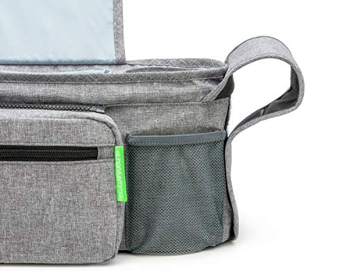 Ethan & Emma Universal Baby Stroller Organizer with Insulated Cup Holders for Smart Moms. Diaper Storage, Secure Straps, Detachable Bag, Pockets for Phone, Keys, Toys. Compact Design Fit All Strollers