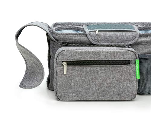 Ethan & Emma Universal Baby Stroller Organizer with Insulated Cup Holders for Smart Moms. Diaper Storage, Secure Straps, Detachable Bag, Pockets for Phone, Keys, Toys. Compact Design Fit All Strollers