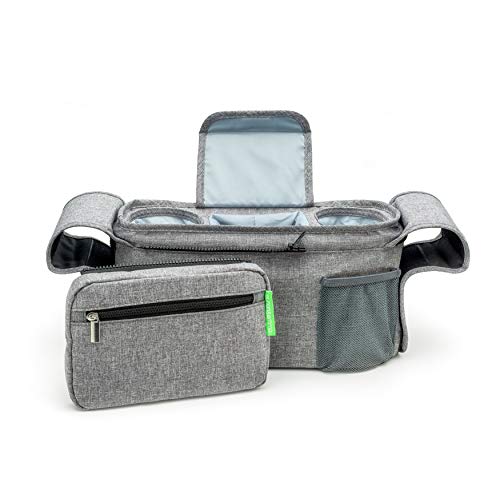 Ethan & Emma Universal Baby Stroller Organizer with Insulated Cup Holders for Smart Moms. Diaper Storage, Secure Straps, Detachable Bag, Pockets for Phone, Keys, Toys. Compact Design Fit All Strollers