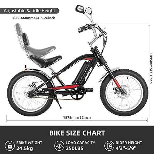 JOYSTAR 20" Electric Bike, Motorcycle Ebike with 250W Brushless Motor, Fixed Gear Fat Tire Cruiser E-Bike for Adults, Electric Bicycle