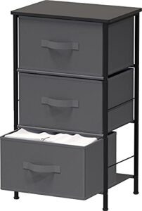 simple houseware nightstands dresser for bedroom 3-tier organizer drawer storage tower, dark grey