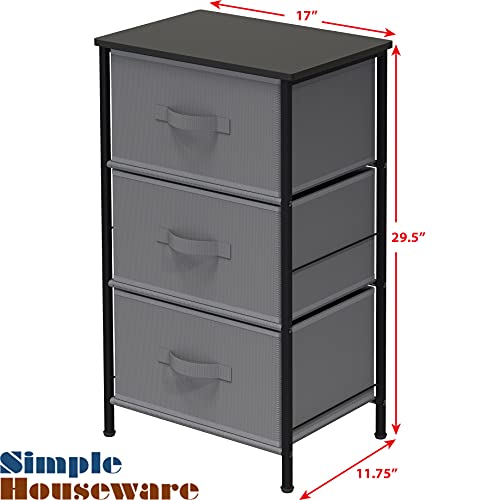 Simple Houseware Nightstands Dresser for Bedroom 3-Tier Organizer Drawer Storage Tower, Dark Grey