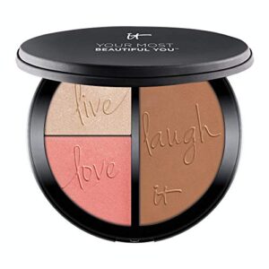it cosmetics your most beautiful you anti-aging matte bronzer, radiance luminizer & brightening blush palette – with hydrolyzed collagen, silk & peptides – how-to guide included