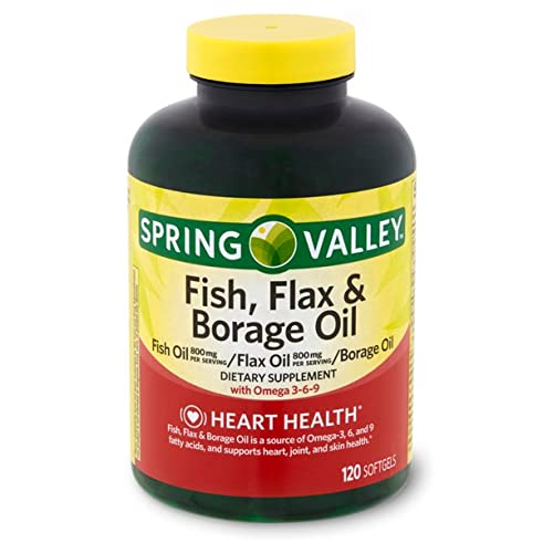 Spring Valley - Fish, Flaxseed, Borage Oil, Omega 3, 6, 9, 120 Softgels + Your Vitamin Guide©