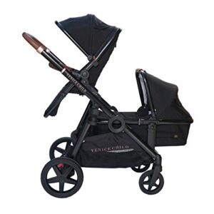 venice child maverick travel system single to double stroller for twins with newborn bassinet pram and toddler seat (package 2, eclipse black)