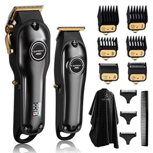 suprent® professional hair clippers for men, hair cutting kit & zero gap t-blade trimmer combo, cordless barber clipper set with led display for mens gifts(black)