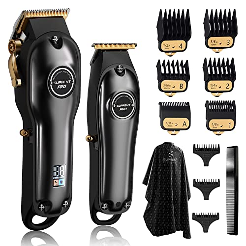 SUPRENT® Professional Hair Clippers for Men, Hair Cutting Kit & Zero Gap T-Blade Trimmer Combo, Cordless Barber Clipper Set with LED Display for Mens Gifts(Black)