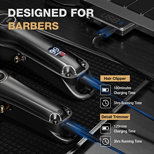 SUPRENT® Professional Hair Clippers for Men, Hair Cutting Kit & Zero Gap T-Blade Trimmer Combo, Cordless Barber Clipper Set with LED Display for Mens Gifts(Black)